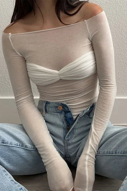 Sara Mesh Sheer Off-Shoulder Top - SOERA Store