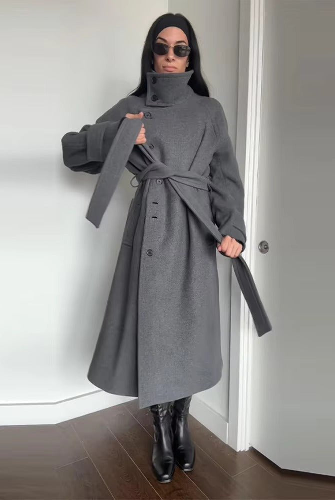 Feline Long Belted High Collar Womens Coat - Stylish Winter Outerwear 5