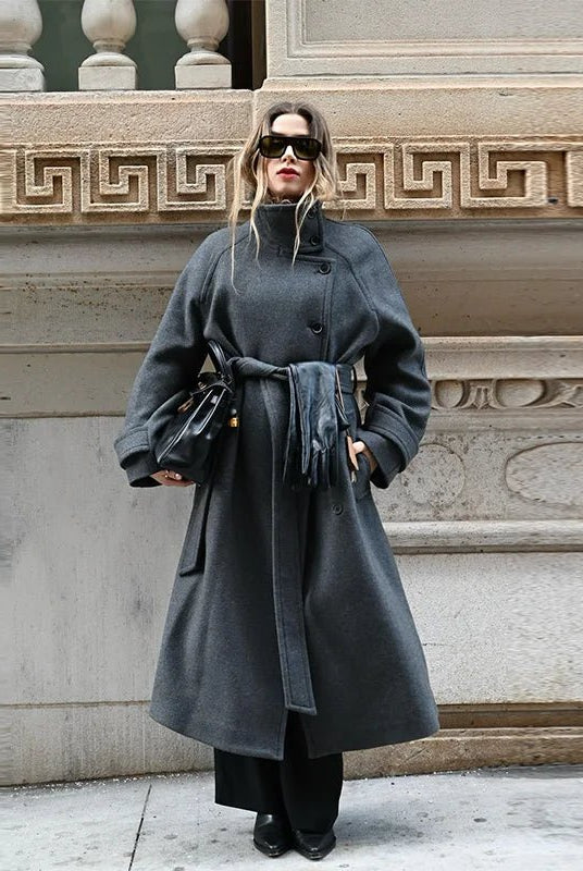 Feline Long Belted High Collar Womens Coat - Stylish Winter Outerwear 7