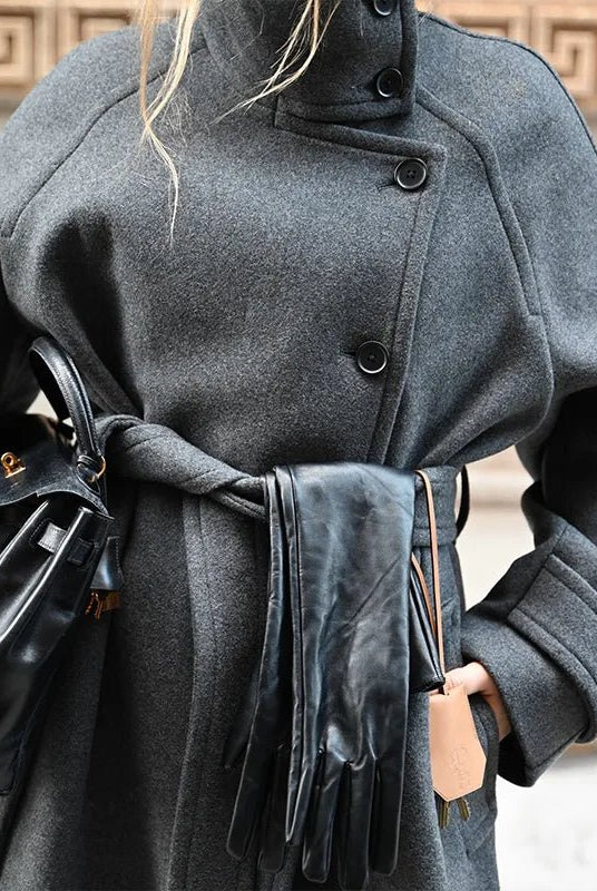 Feline Long Belted High Collar Womens Coat - Stylish Winter Outerwear 8