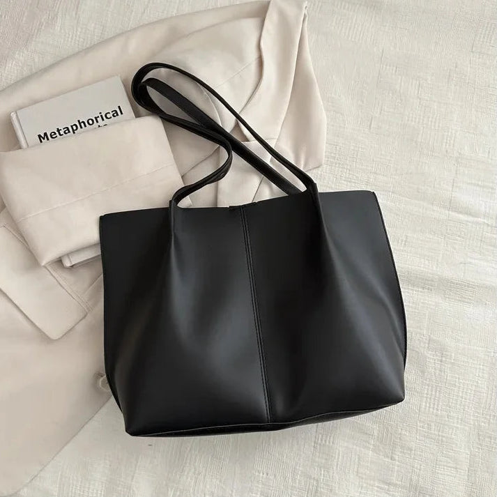 Korean Style Large Capacity Women's Casual Tote Bag - Soft PU Retro Design 5