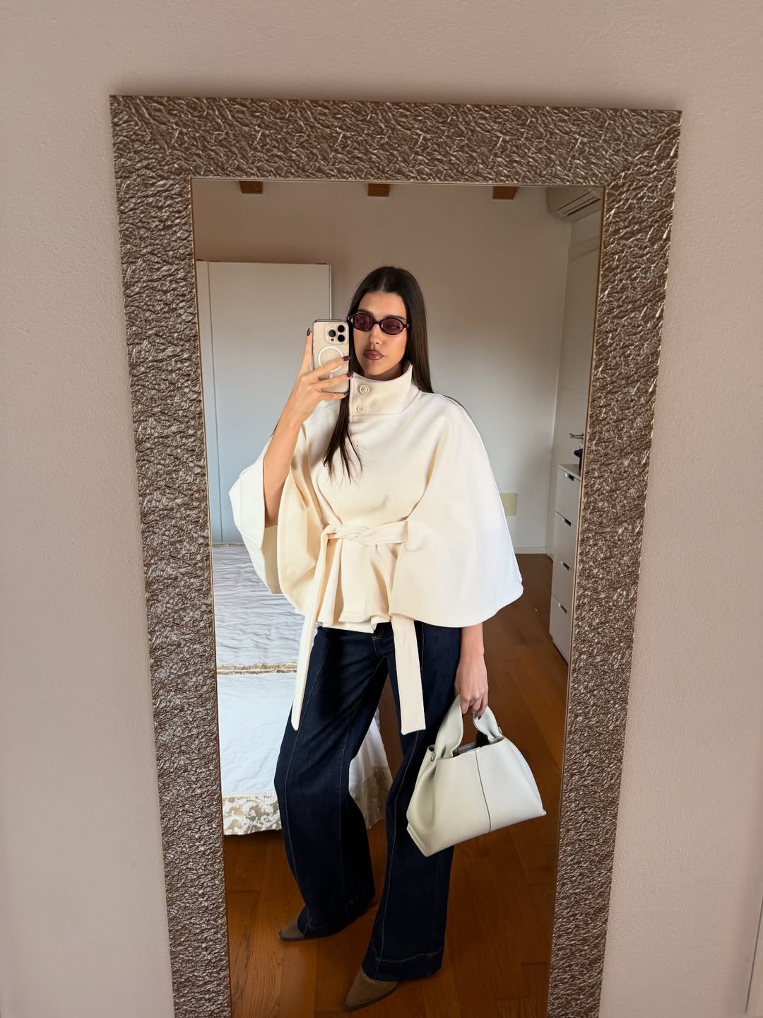 Soera Gianna Elegant High-Neck Belted Cape Jacket
