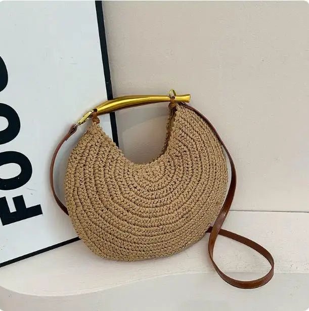 SOERA Sophia Sequined Straw Shoulder Bag - Bag - Beige