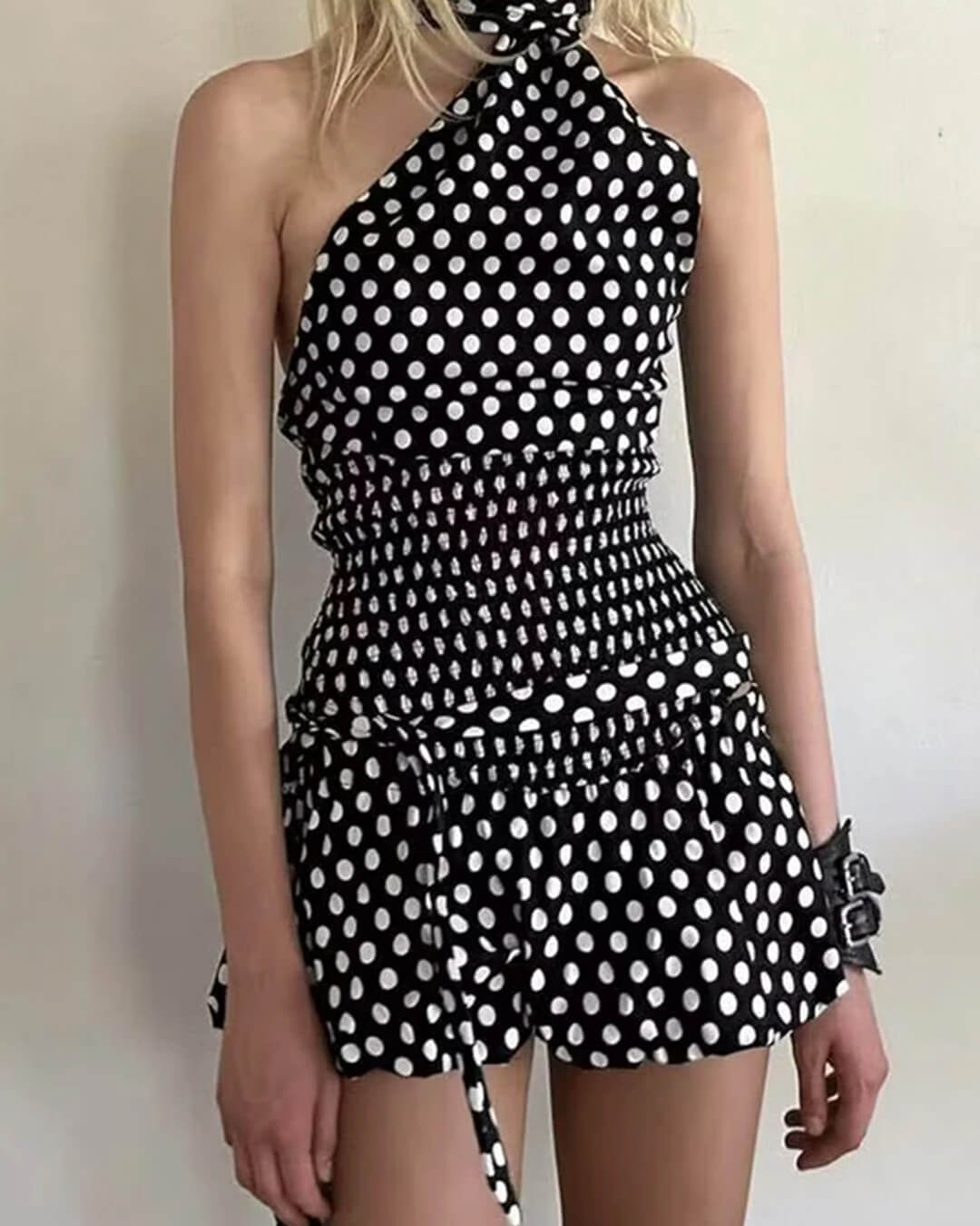 SOERA Astrid Polka Dot Elastic Waist Mini Skirt - Bottoms - Black S