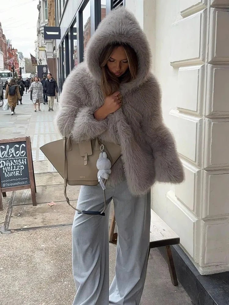 SOERA Dana Faux Fur Hooded Jacket - Coats & Jackets - 3256810231099988-;Bh1766554850638275882 L Light Gray