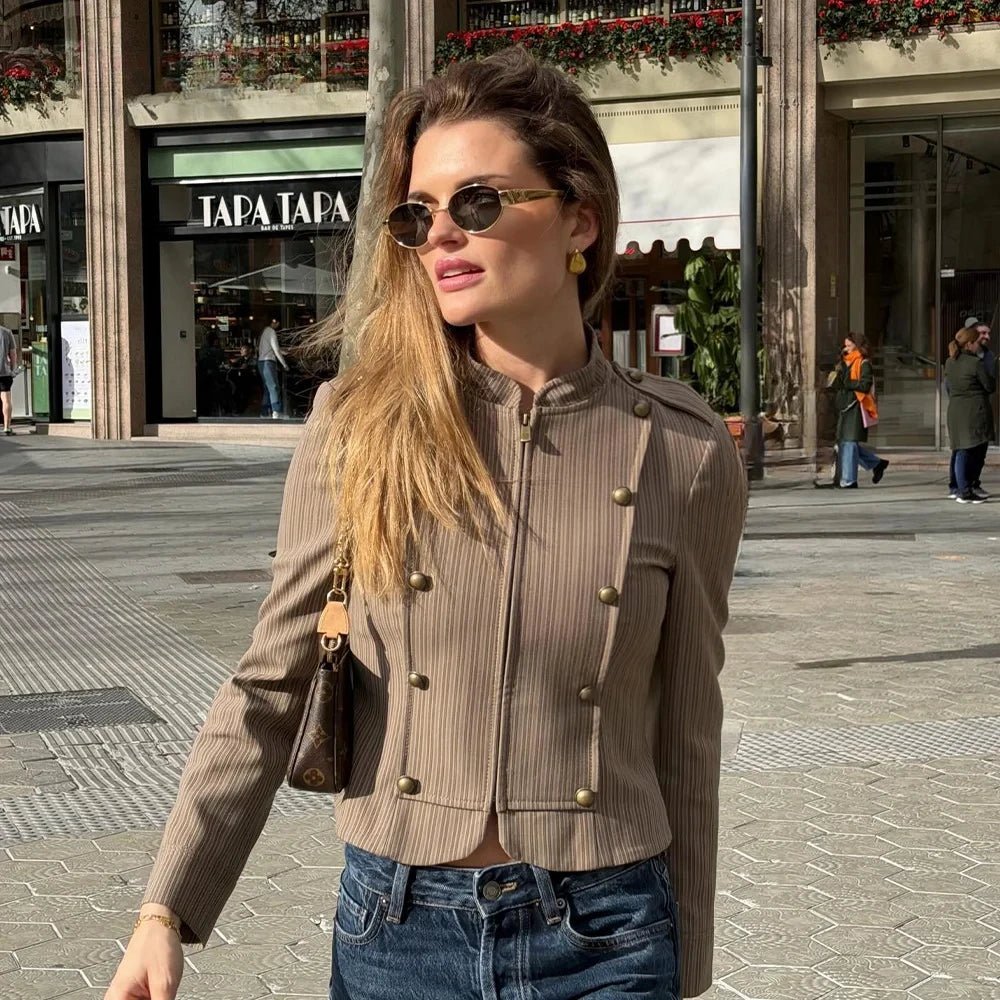 SOERA Mara Striped Zip-Up Blazer - Coats & Jackets - Brown XS