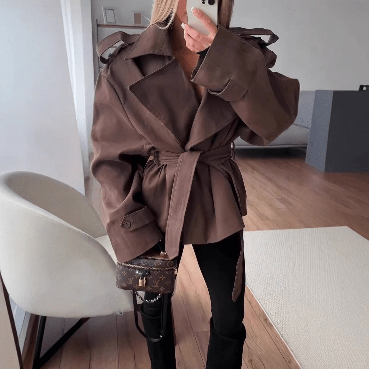 SOERA Molly Belted Cropped Trench Coat - Coats & Jackets - Coffee XS