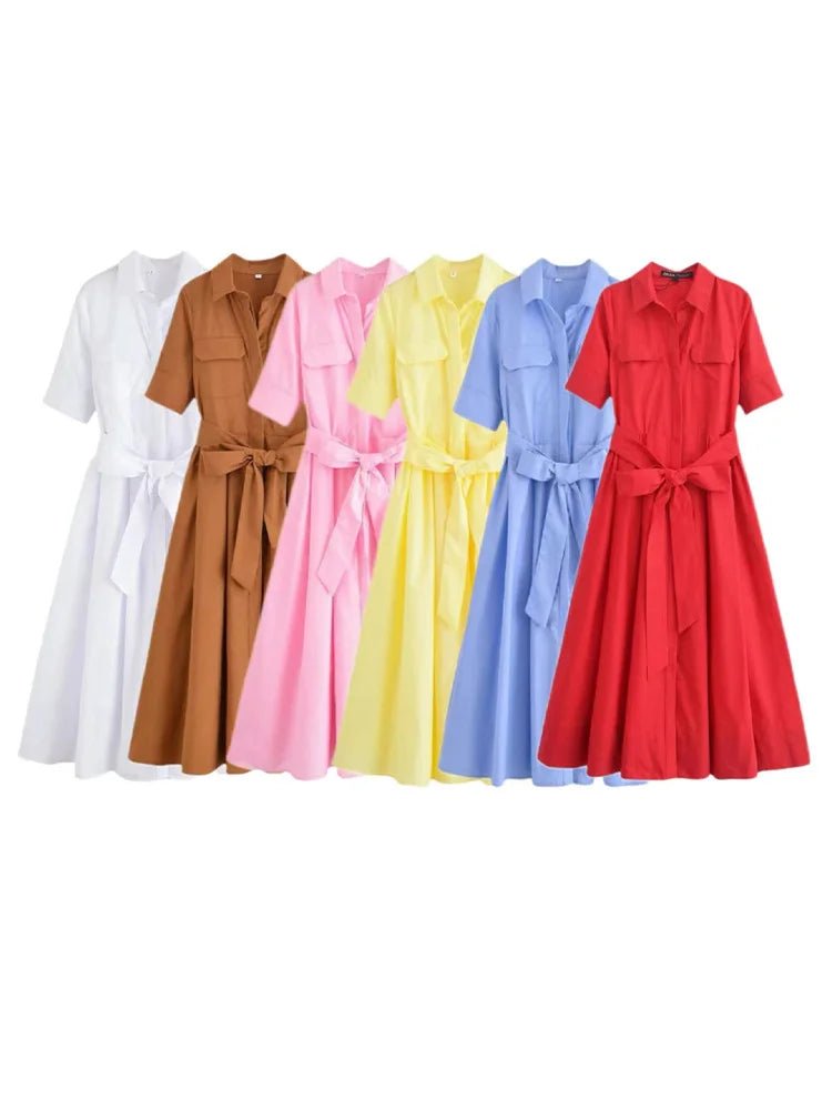 SOERA Ariane Belted Shirt Midi Dress - Dress - Pink Stripes XS