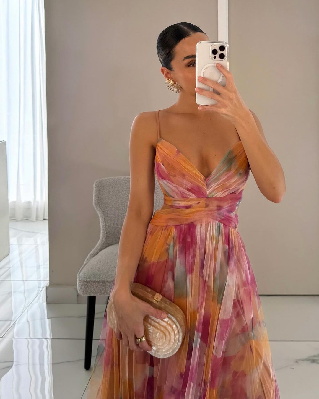 SOERA Bianca Floral V - Neck Maxi Dress - Dress - Orange XL