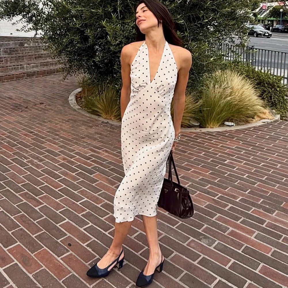 SOERA Bianca Polka Dot Halter Maxi Dress - Dress - White M