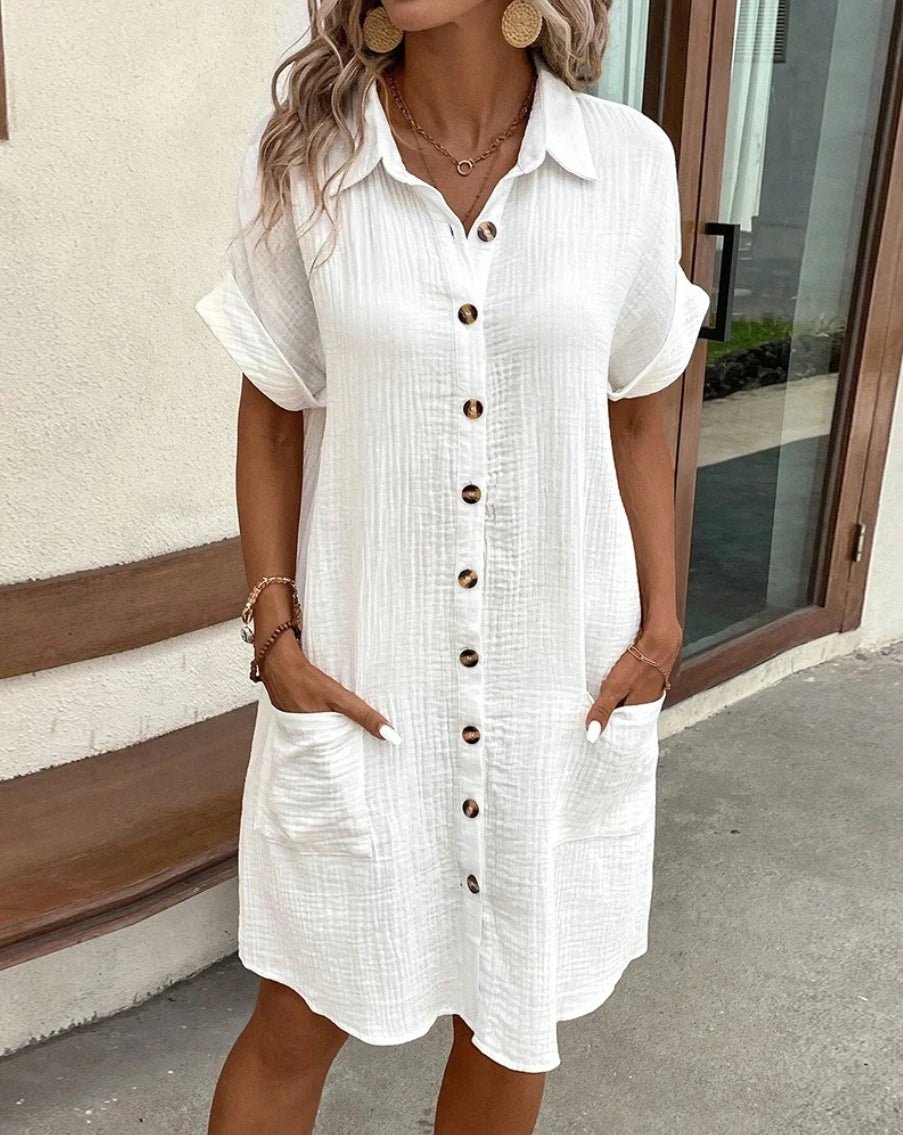 SOERA Catalina Cotton Linen V - Neck Mini Dress - Dress - White S