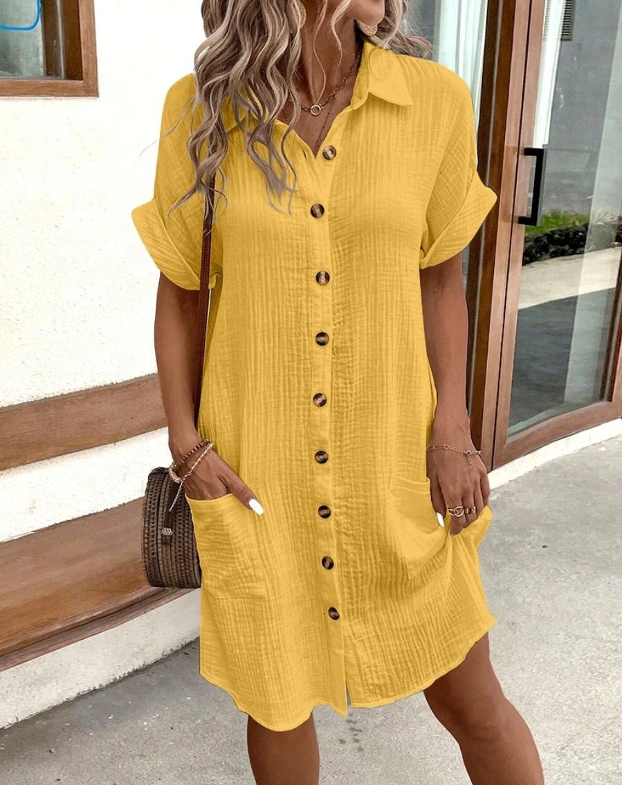 SOERA Catalina Cotton Linen V - Neck Mini Dress - Dress - Yellow S