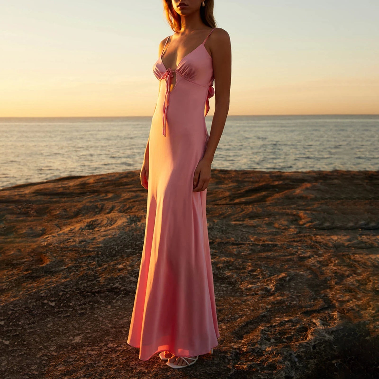 SOERA Celeste Backless Tie - Front Cami Dress - Dress - Pink S