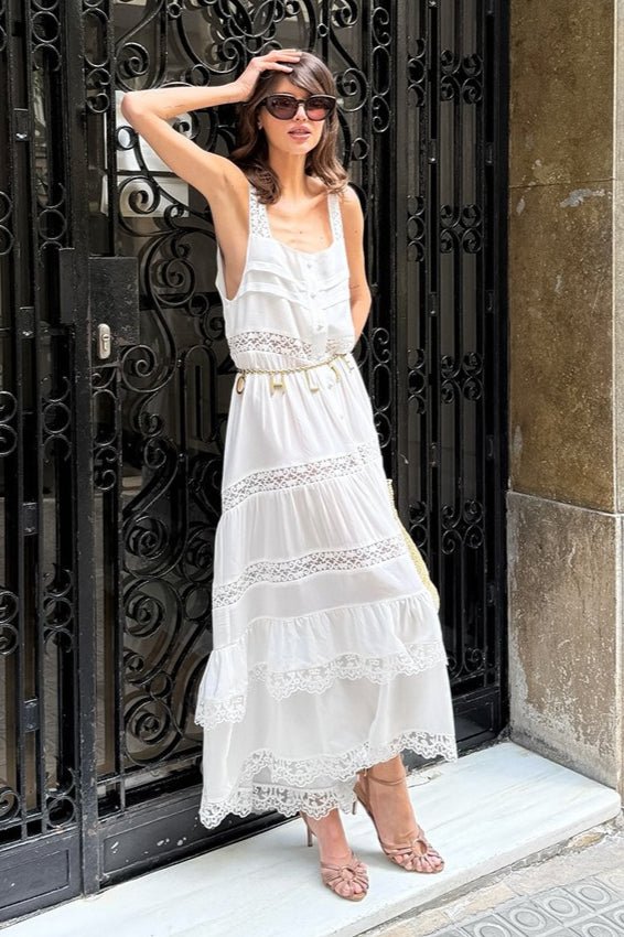 SOERA Celeste Boho Lace Patchwork Ruffle Maxi Dress - Dress - M