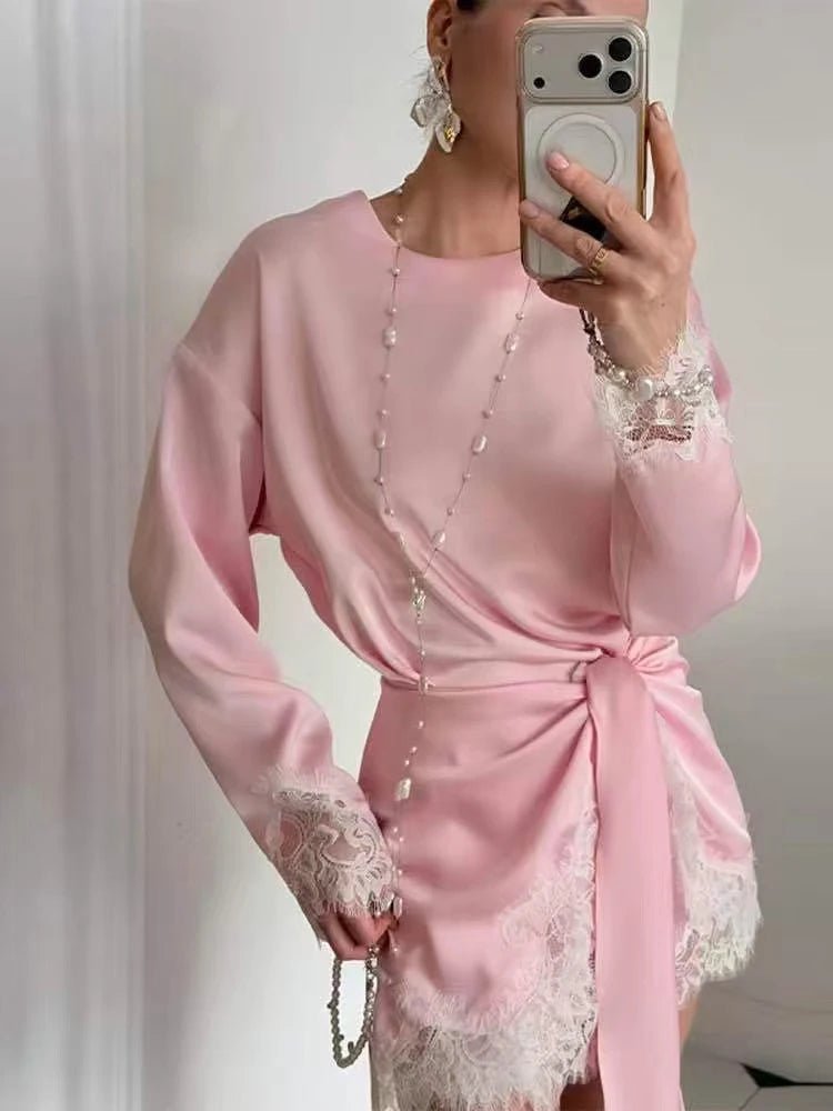 SOERA Celeste Lace Satin Tie - Detail Dress - Dress - Pink XS