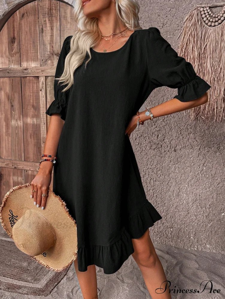 SOERA Celeste Ruffle Hem Smock Dress - Dress - Black XL