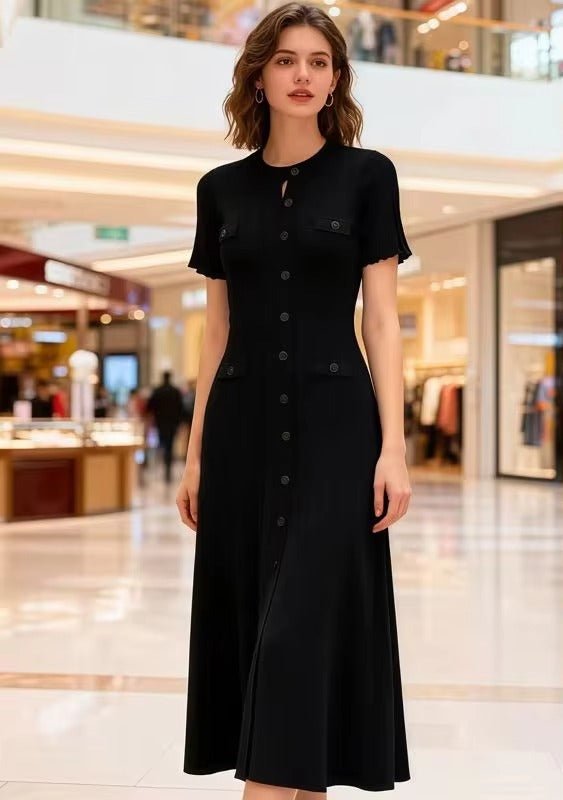 SOERA Erlinda Button - Front Knit Midi Dress - Dress - Black XS