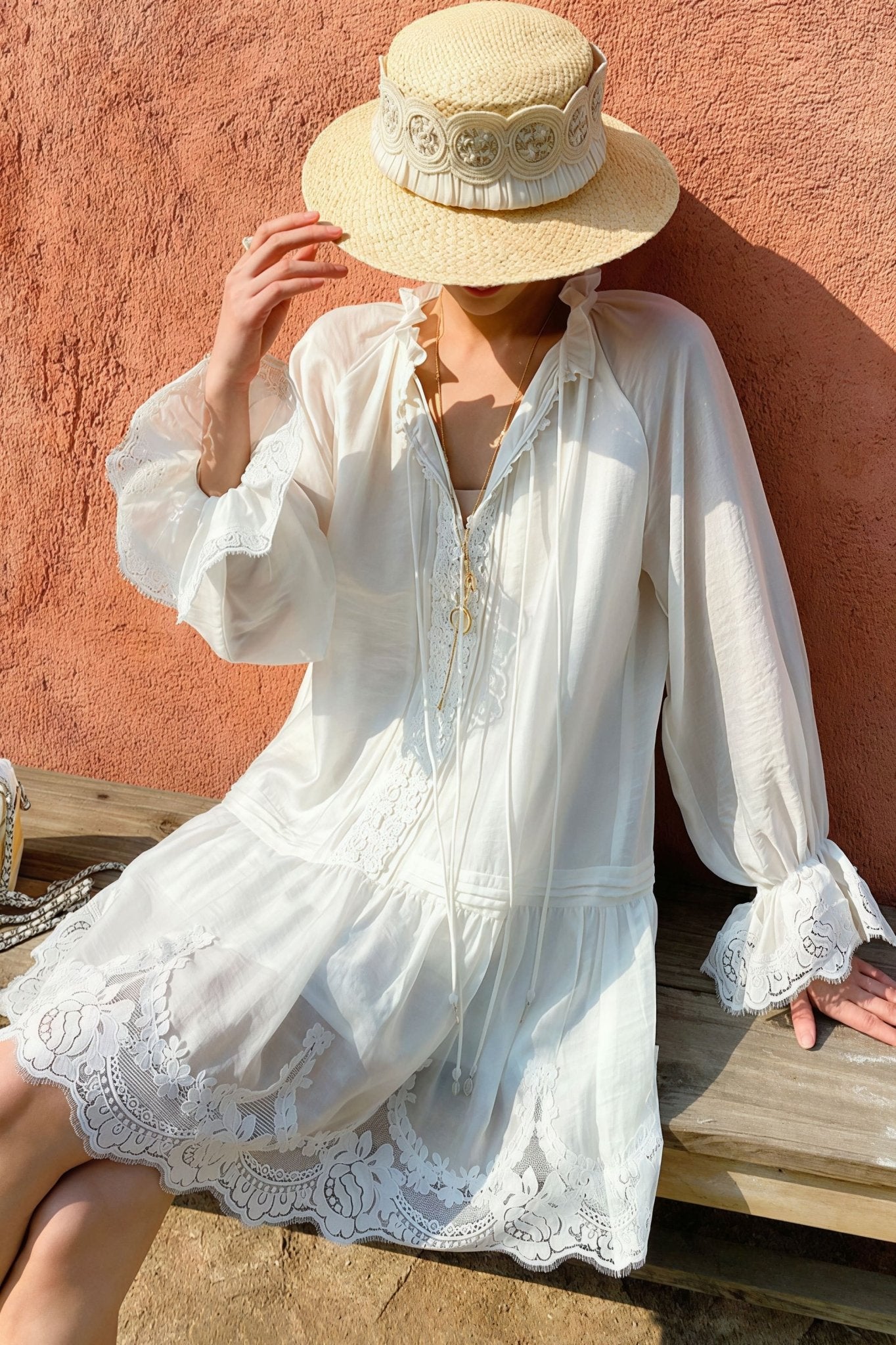 SOERA Imara Linen Lace Patchwork Midi Dress - Dress - Offwhite L