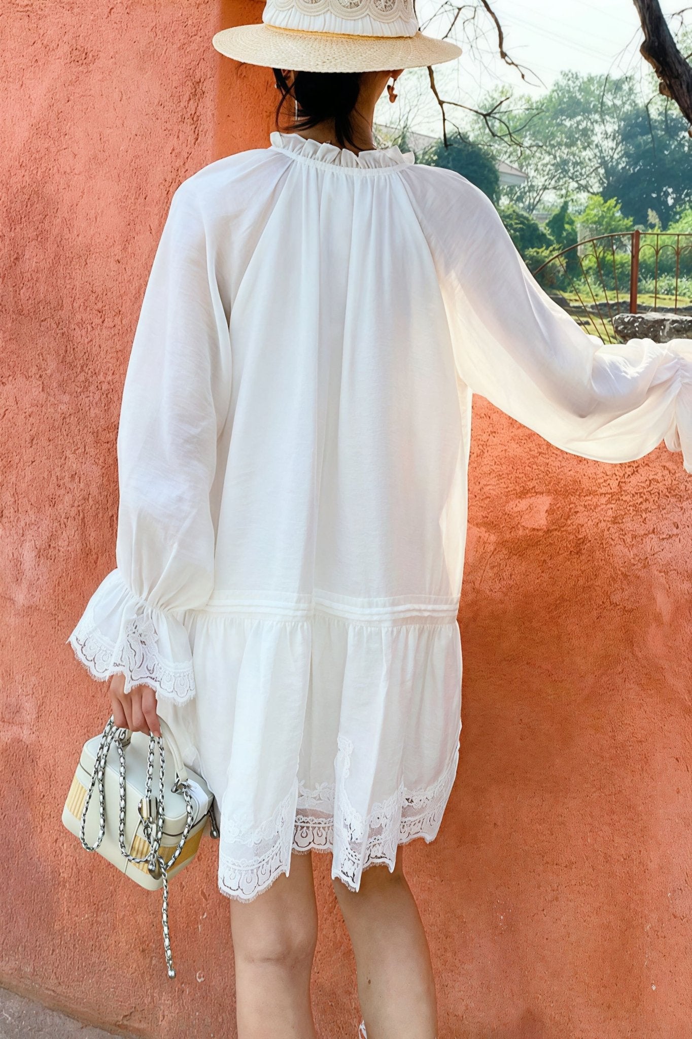 SOERA Imara Linen Lace Patchwork Midi Dress - Dress - Offwhite M