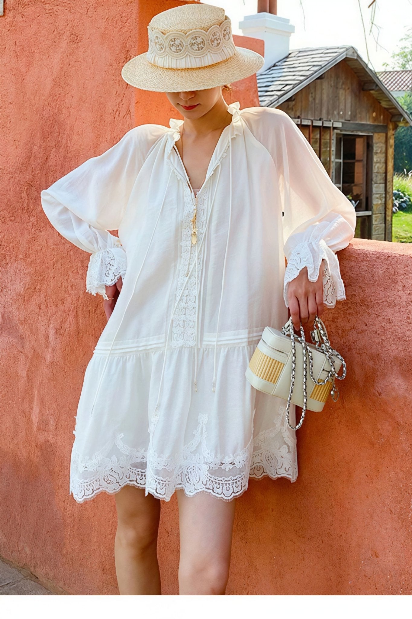 SOERA Imara Linen Lace Patchwork Midi Dress - Dress - Offwhite M