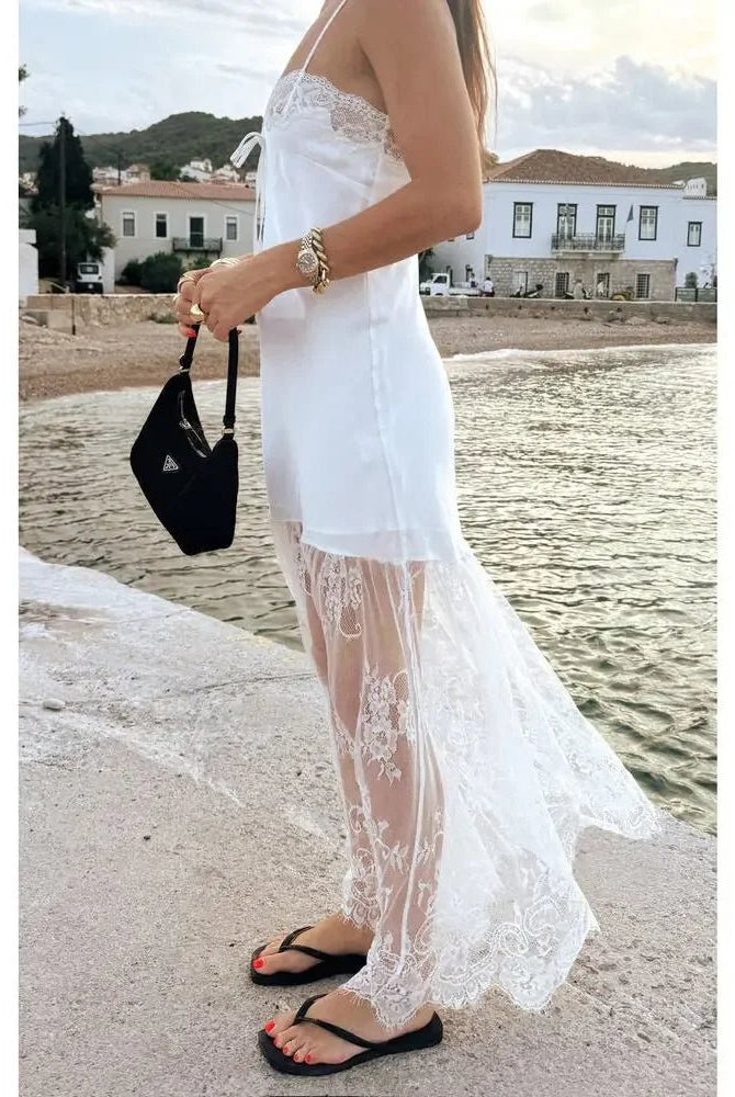 SOERA Margot Satin Lace-Trim Maxi Dress - Dress - SOERA-688451-DEF-OS-84420 White S