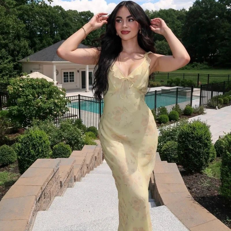 SOERA Ava Floral Plunge Maxi Dress - Dresses - Yellow XS