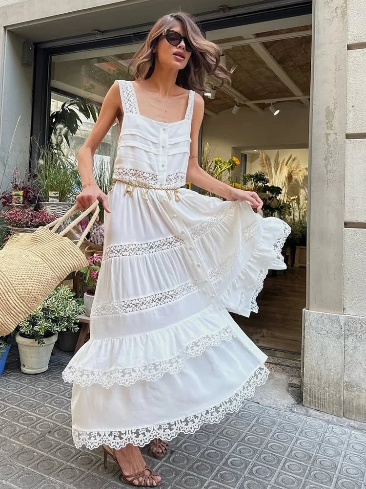 SOERA Bianca Tiered Lace Patchwork Maxi Dress - Dresses - XS