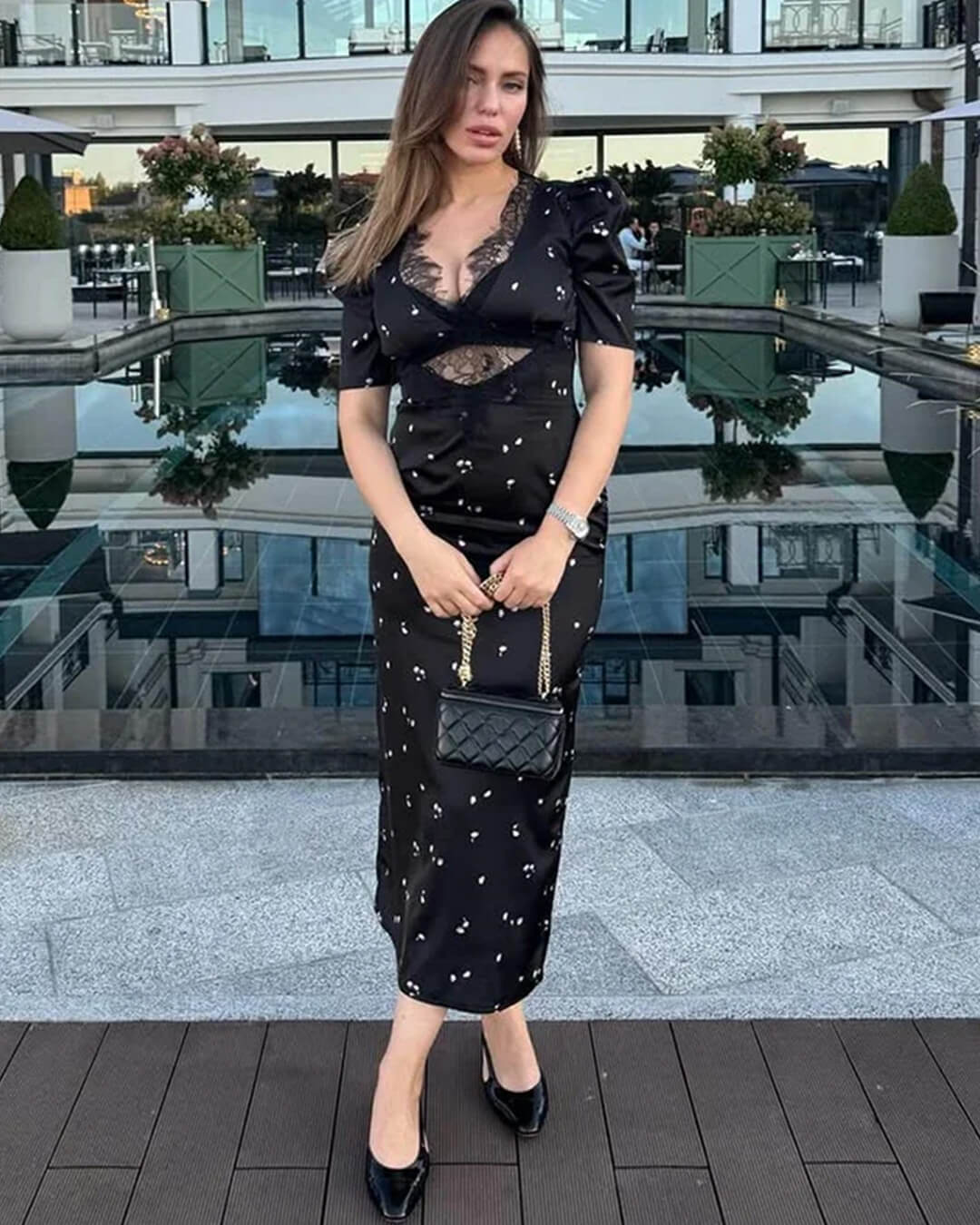 SOERA Diana Puff Sleeve Lace Dress - Dresses - Navy Blue S