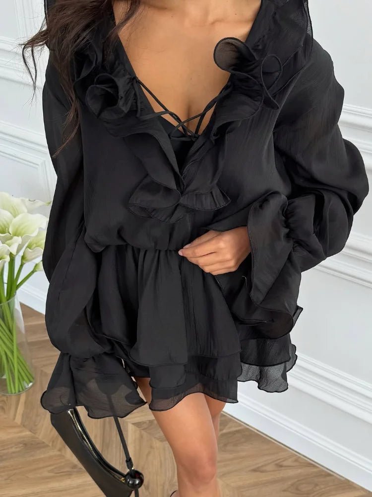 SOERA Fallon Ruffled Mini Dress - Dresses - 1005009623464287-;Ig1770793335795288527 Black M
