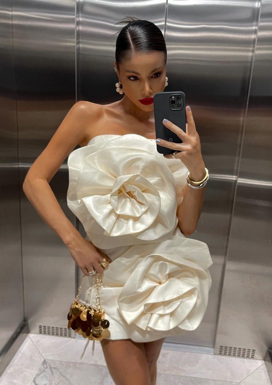 SOERA Feliz Strapless 3D Floral Mini Dress - Dresses - White S