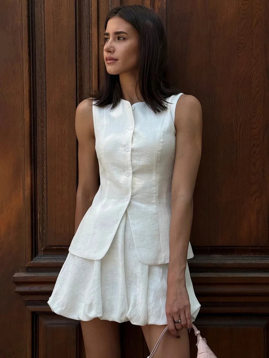 SOERA Imani Elegant Vest Skirt Set - Dresses - White S