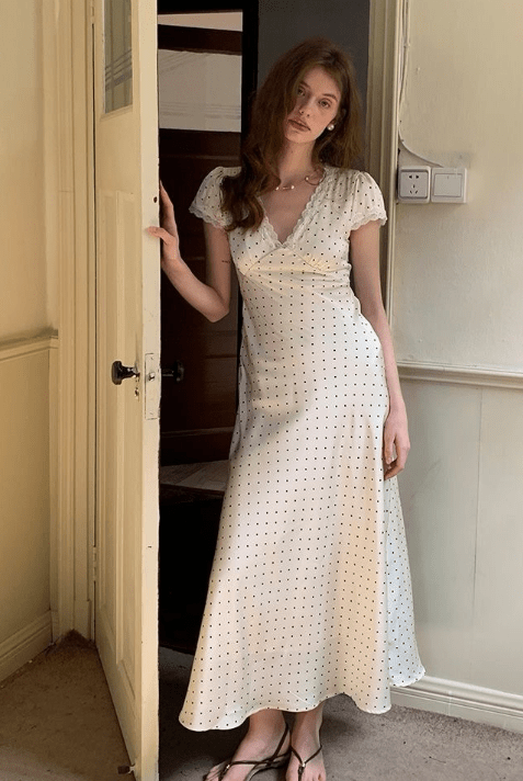 SOERA Jamila Printed Satin Midi Dress - Dresses - 1005009750979539-;Rv1771345061763380980 White Polka Dots M