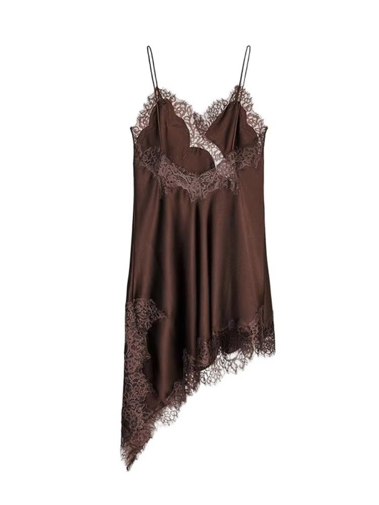 SOERA Kara Asymmetric Satin Mini Dress - Dresses - 1005009973435965-;zz1763048696673023127 Brown S