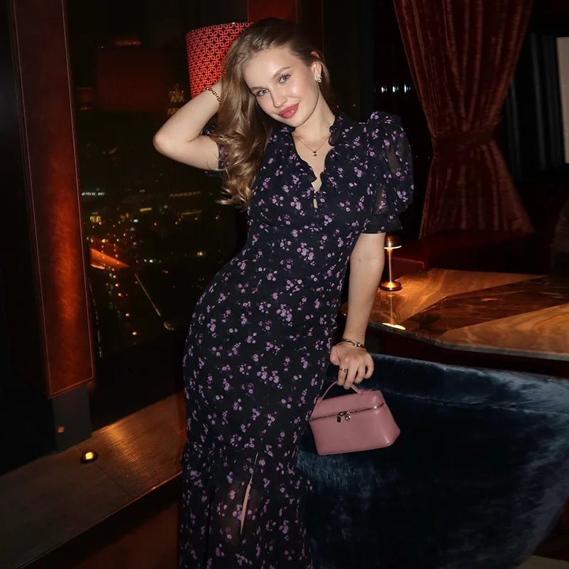 SOERA Klea Floral Puff Sleeve Maxi Dress - Dresses - Purple Flower L