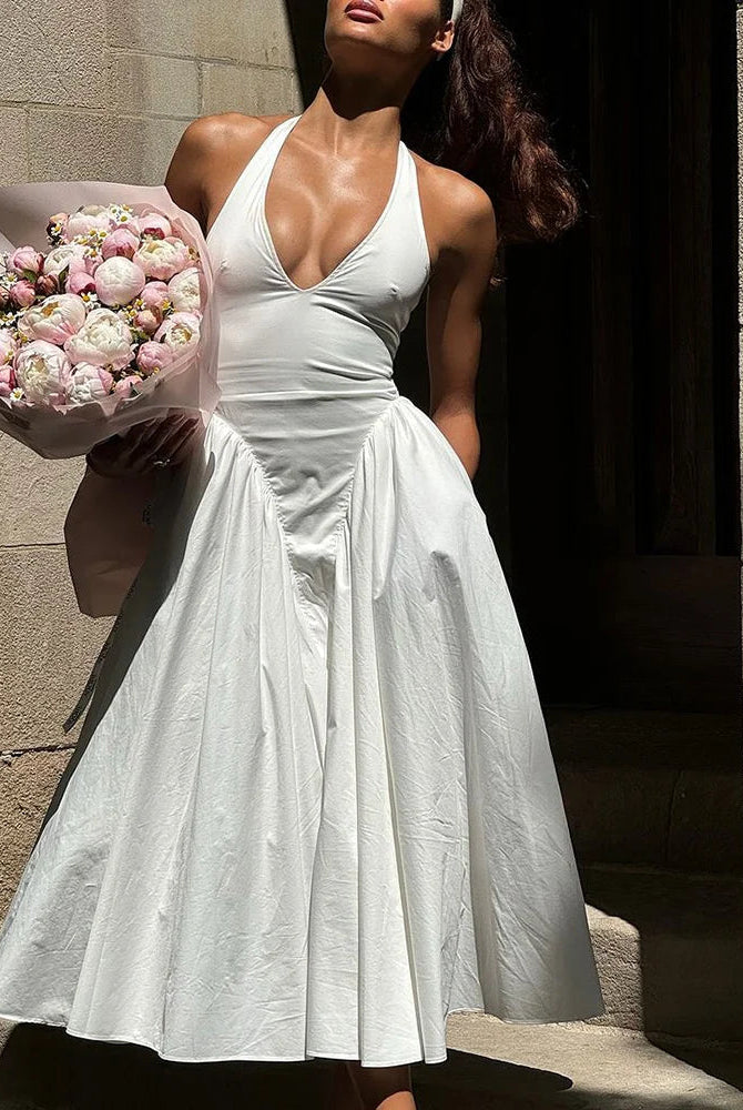 SOERA Kristy Deep Neck Maxi Dress - Dresses - 1005007292890333-;ow1771582051646195408 White L