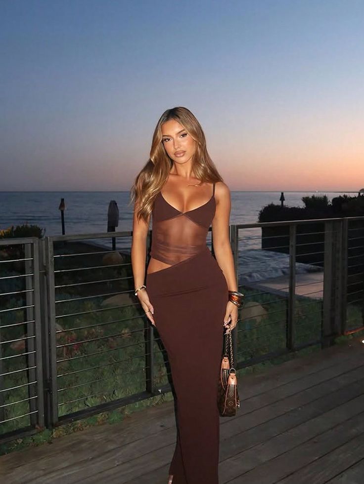 SOERA Lorraine Sheer Cutout Maxi Dress - Dresses - Brown XS