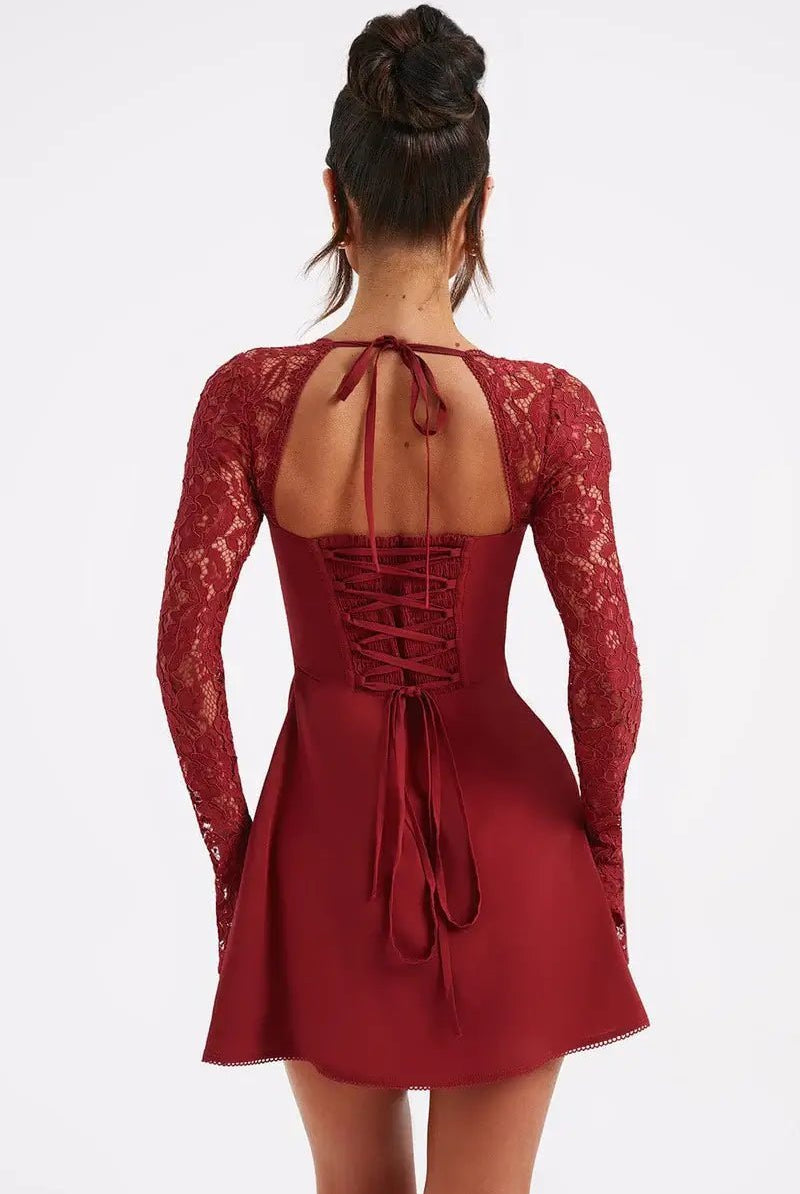 SOERA Louise mini dress with lace details - Dresses - DWOD4-HT169011 red XS