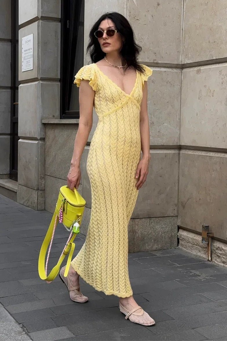 SOERA Roan Ruffle Knit Midi Dress - Dresses - Cz1775573973368211661 Yellow S