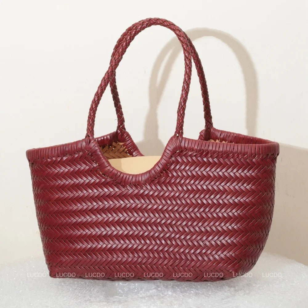 SOERA Beatrice Woven Leather Tote Bag - Handbags - Auburn Small