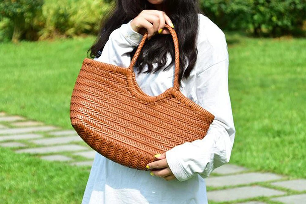 SOERA Beatrice Woven Leather Tote Bag - Handbags - Auburn Small