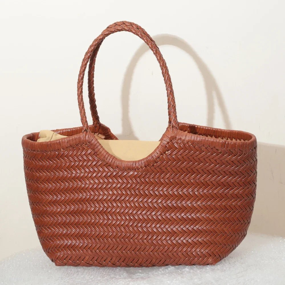 SOERA Beatrice Woven Leather Tote Bag - Handbags - Coffee Small