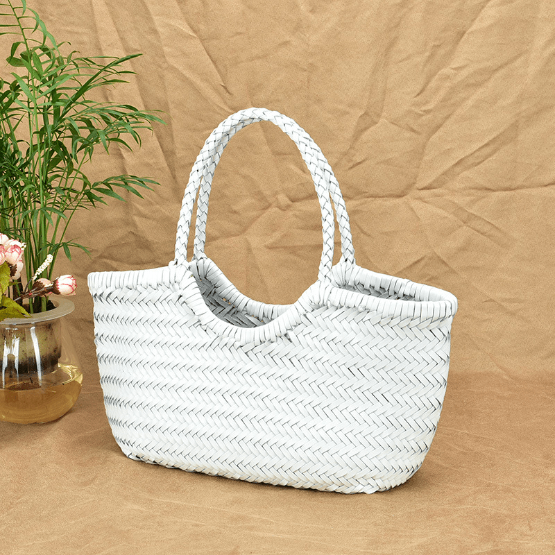 SOERA Beatrice Woven Leather Tote Bag - Handbags - White Small
