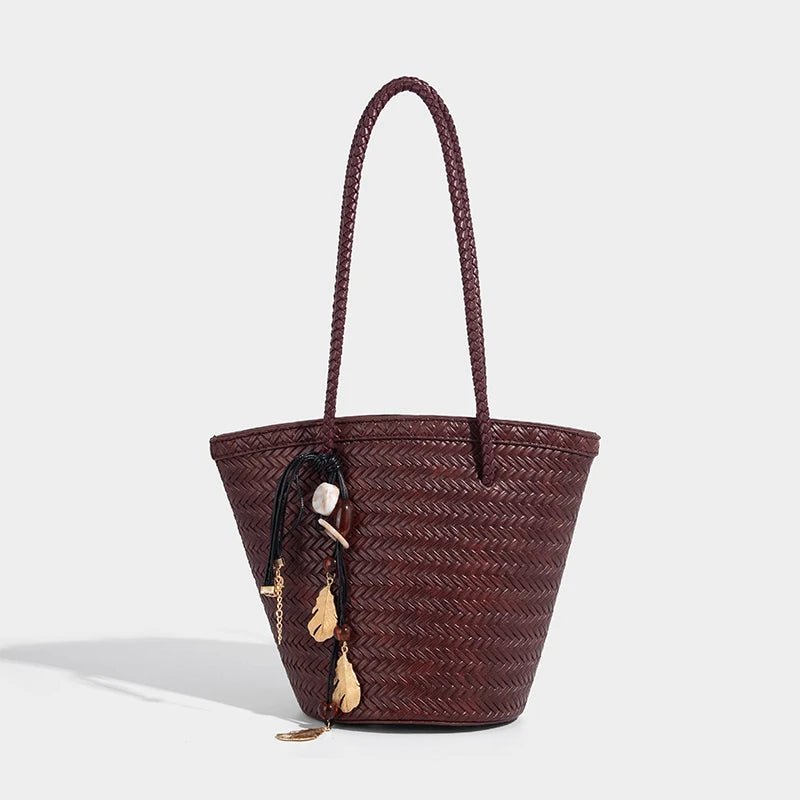 SOERA Meryl Woven Bucket Handbag with Pouch - Handbags - 1005009214177960-;NL1775031590860859509 Burgundy