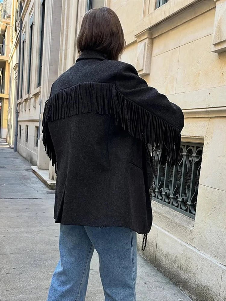 SOERA Maria Tassel Trim Bomber Blazer - Jacket - Black M