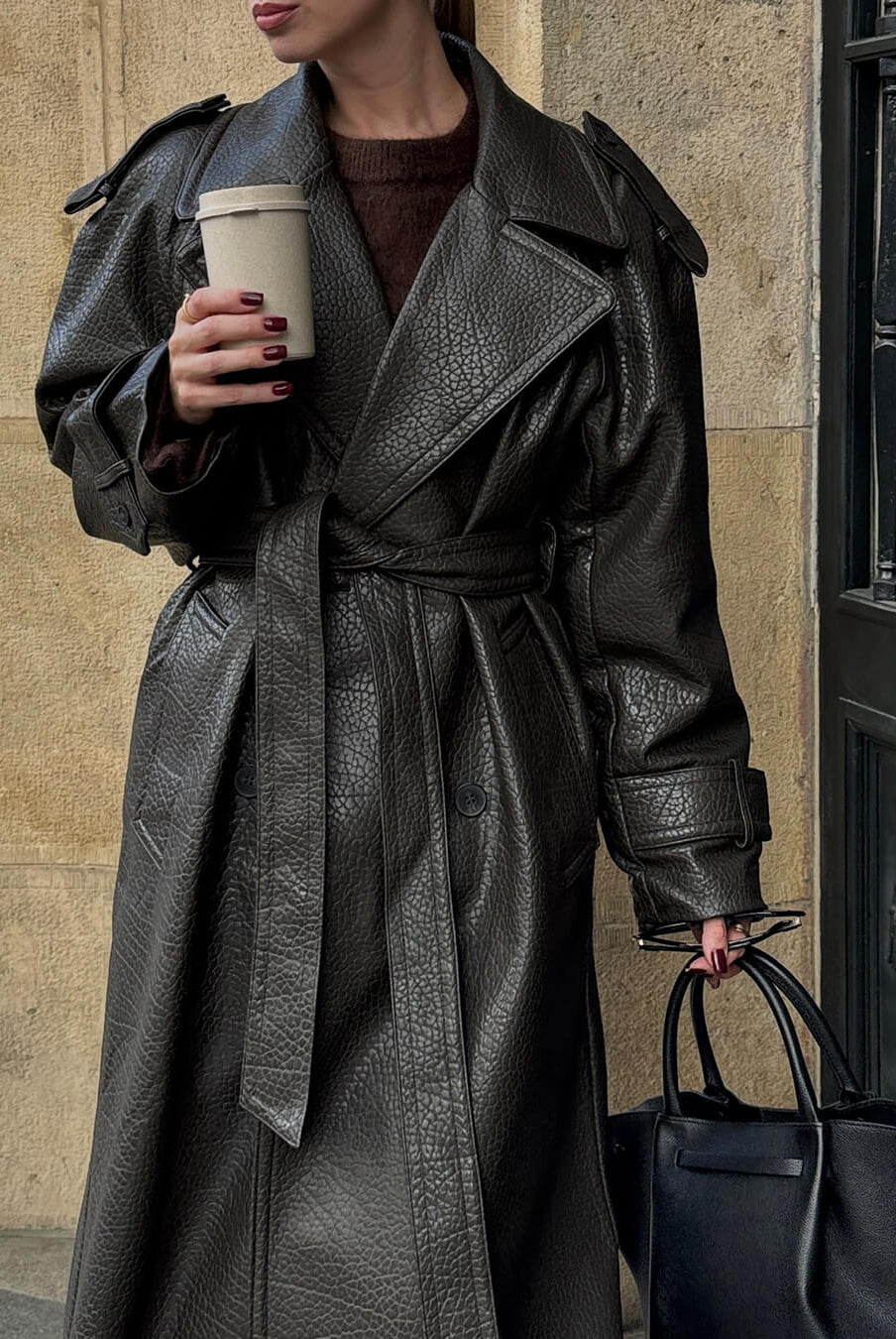 SOERA Danica Long Leather Jacket - Jackets - 1005010020772451-;im1762454653621019180 Khaki M