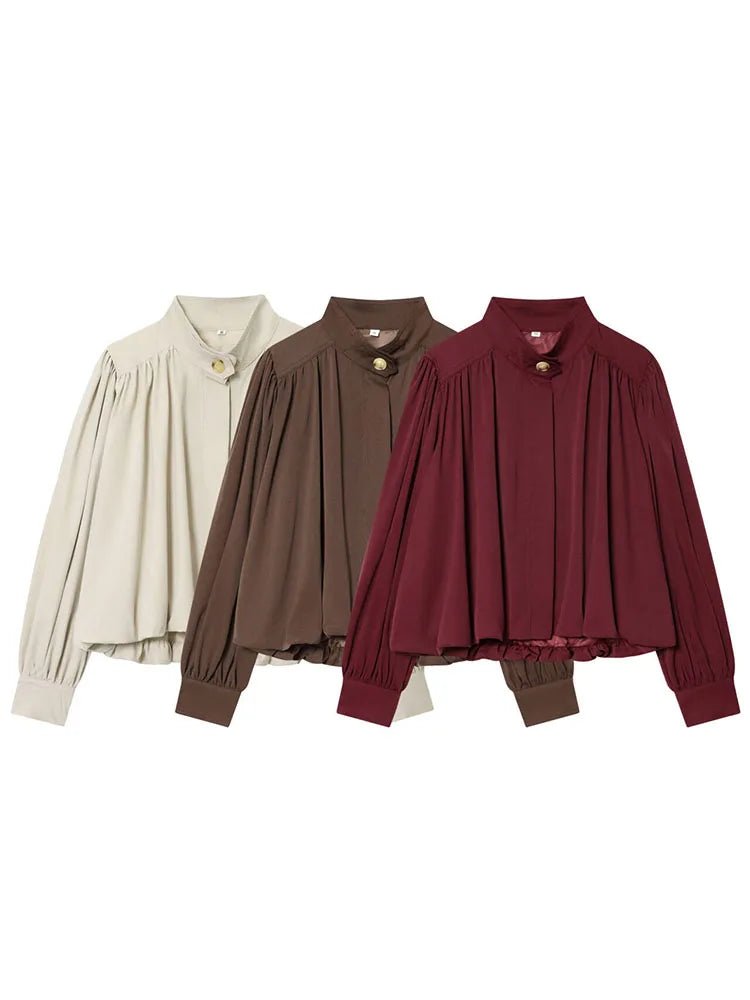 SOERA Hilda High Neck Pleated Jacket - Jackets - 1005010367787446-;KX1774012028038061240 Burgundy S