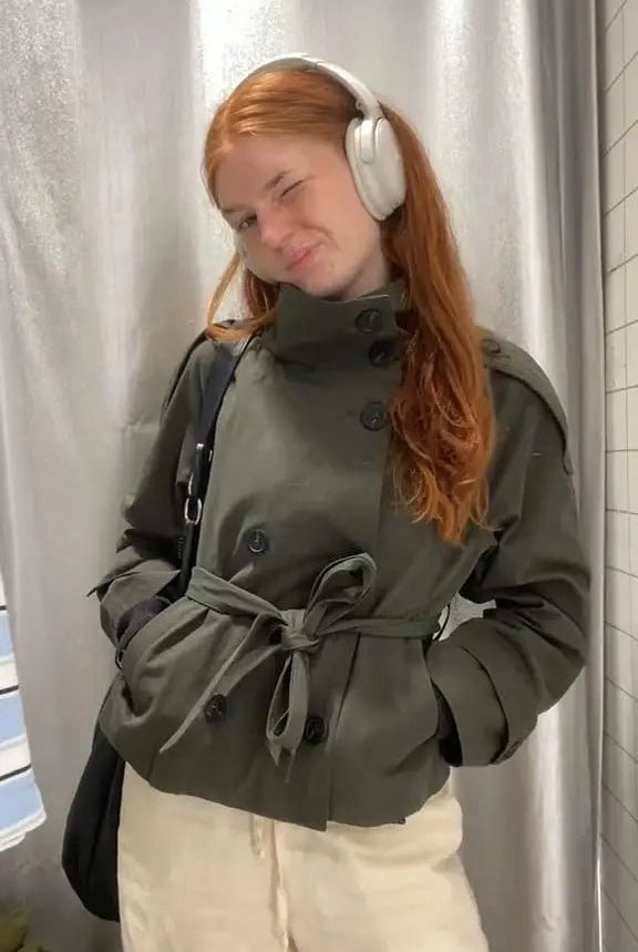 SOERA Kara Stand Collar Belted Crop Trenchcoat - Jackets - 1005009693239722-;KU1771494648618955528 Olive XS