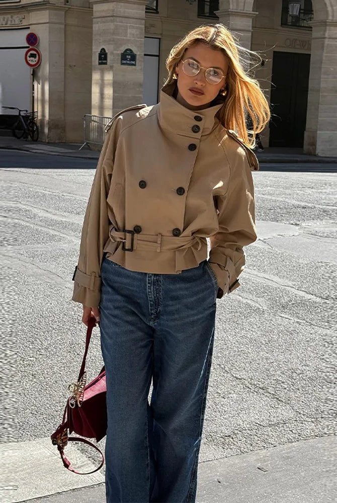 SOERA Kara Stand Collar Belted Crop Trenchcoat - Jackets - 1005009693239722-;SM1771494648620968832 Tan XS