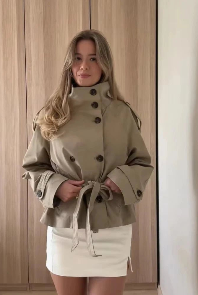 SOERA Kara Stand Collar Belted Crop Trenchcoat - Jackets - 1005009693239722-;SM1771494648620968832 Tan XS