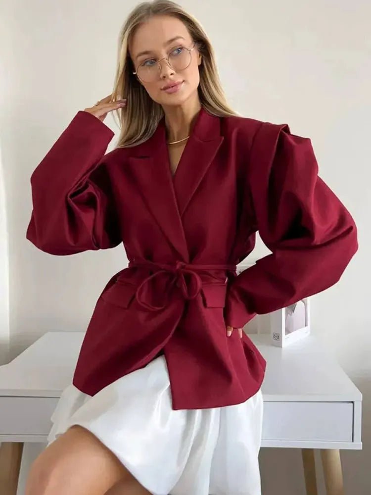 SOERA Leandra Wide Sleeves Belted Blazer - Jackets - Burgundy S